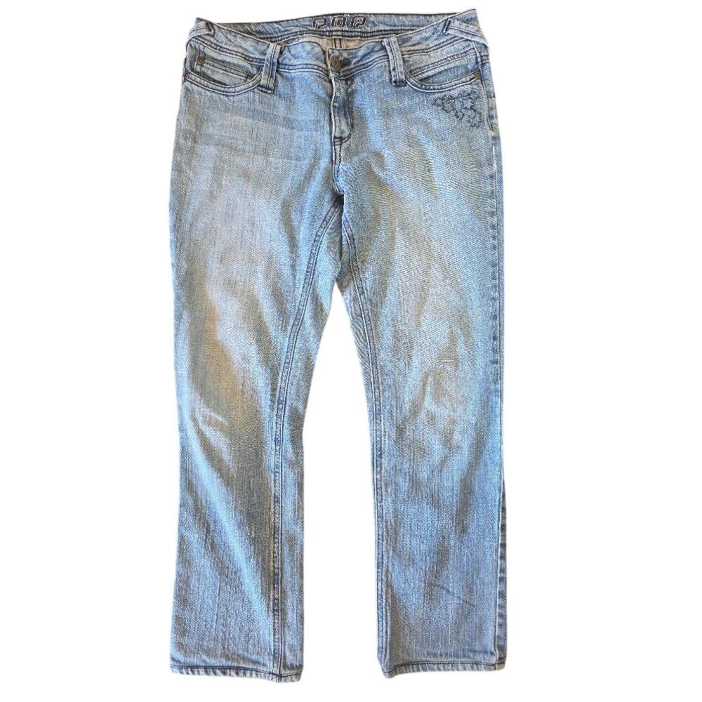 POP Jeans Women’s 31 Light Wash Embroidered Low Rise Straight Leg Jeans